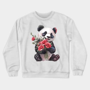 Valentine Panda Bear Giving Flowers Crewneck Sweatshirt